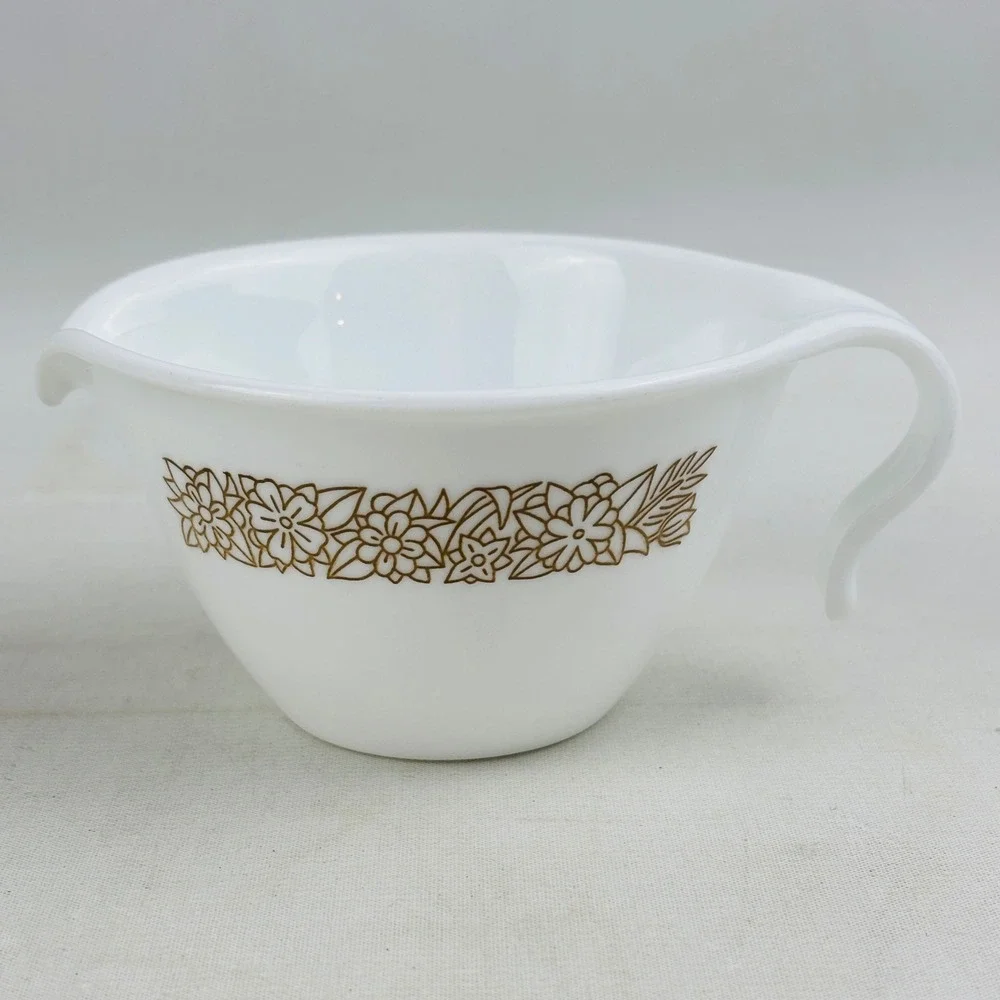 Corelle Woodland Brown Creamer 6 oz Ounce Vintage Glass White Floral‎